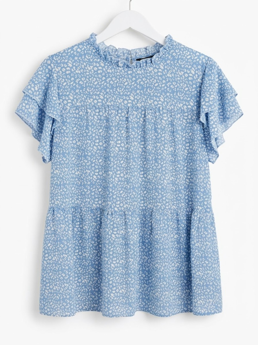 PrettyGarden Light Blue Ruffle Sleeve Blouse